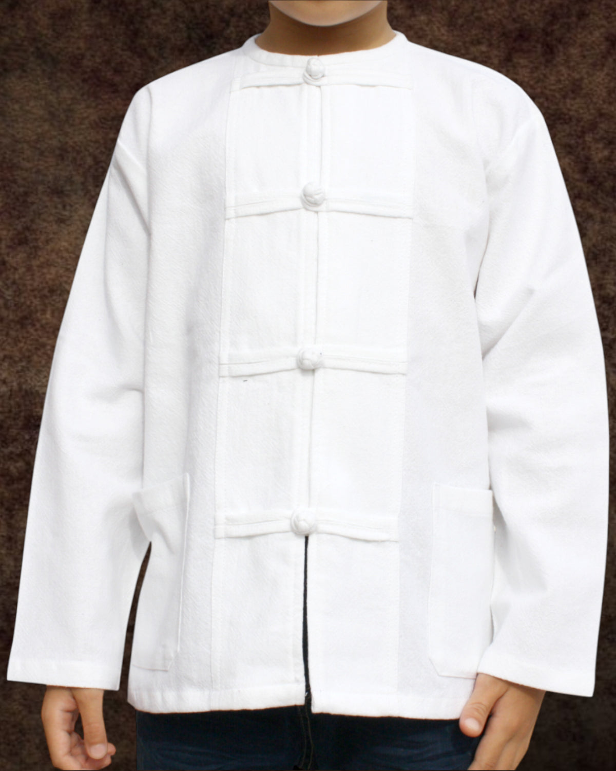 RaanPahMuang Childrens Mixed Cotton Shirt Open Collar Frog Button Long Sleeve