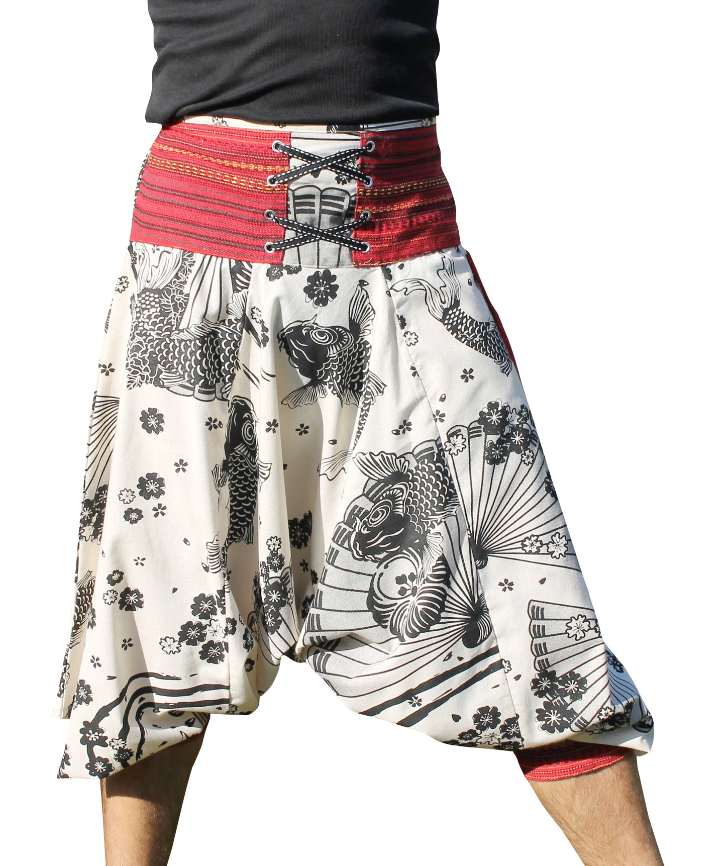 RaanPahMuang Ankle Cuff Textured Cotton Kyoto Pants with Hanging Pocket