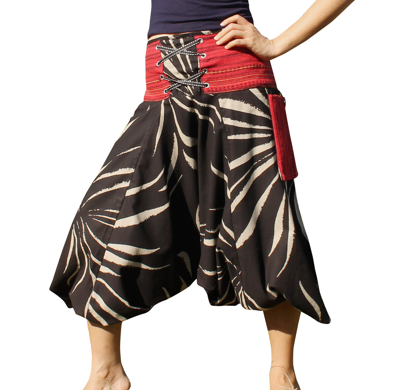 RaanPahMuang Ankle Cuff Textured Cotton Kyoto Pants with Hanging Pocket