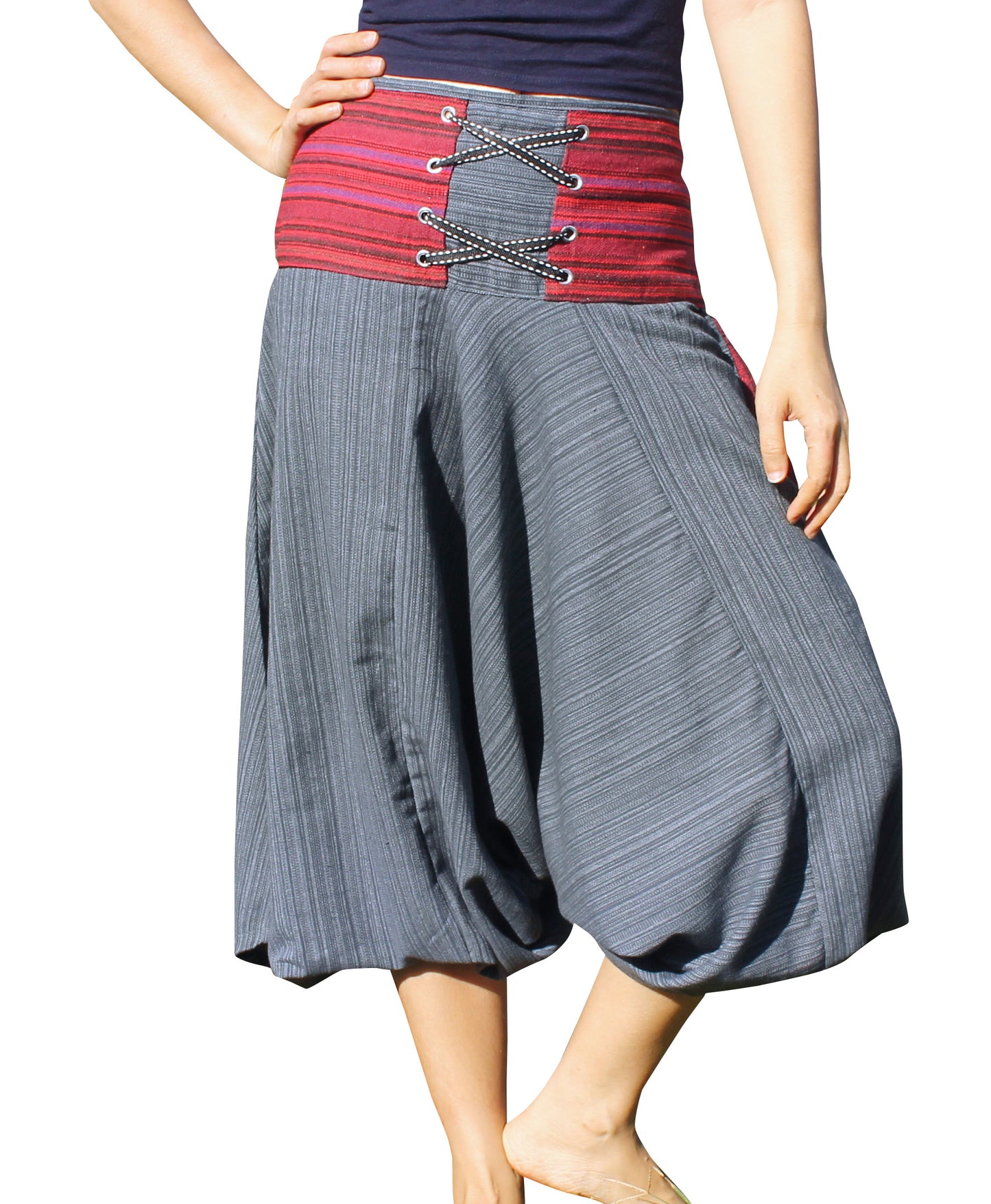 RaanPahMuang Ankle Cuff Textured Cotton Kyoto Pants with Hanging Pocket