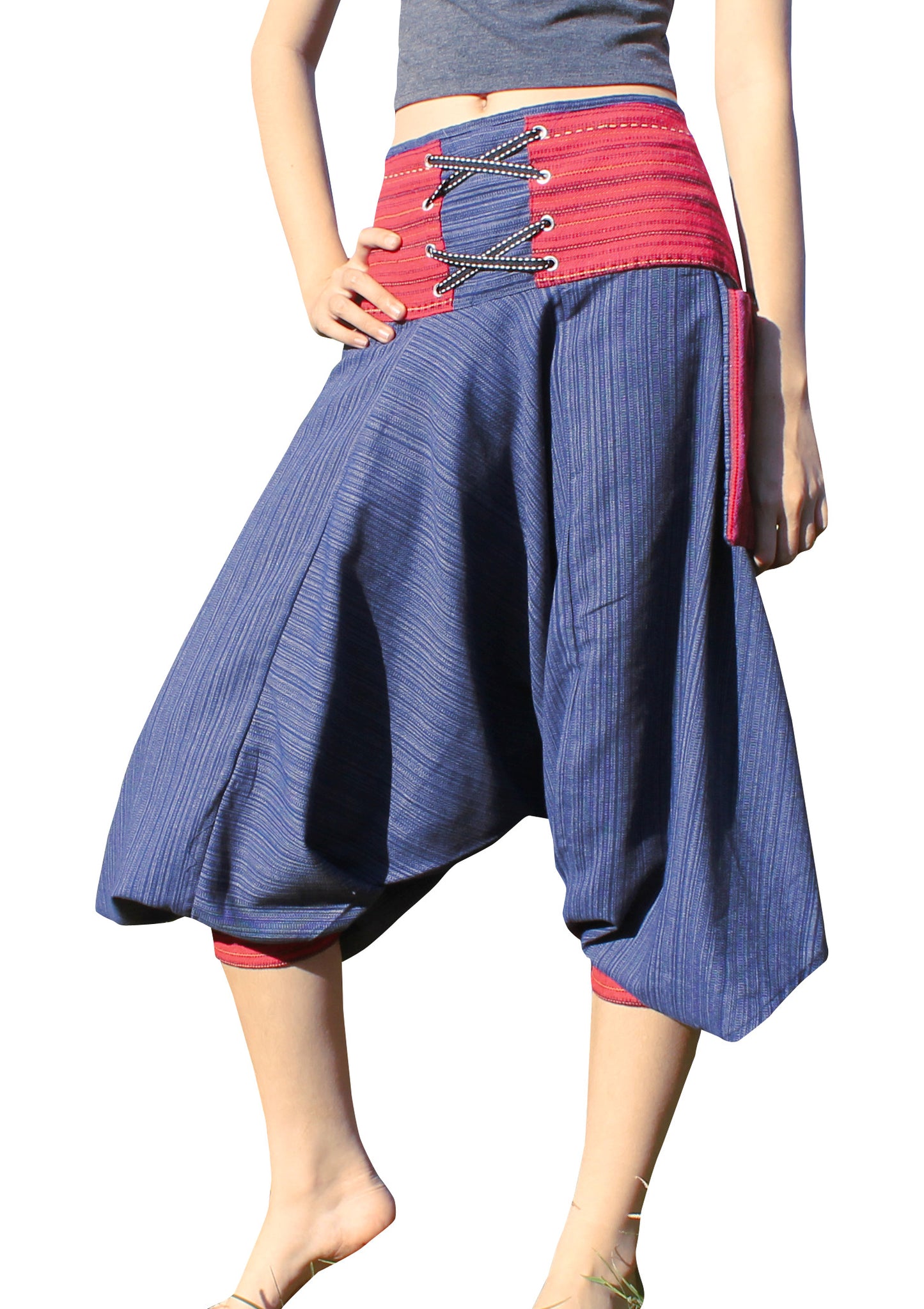 RaanPahMuang Ankle Cuff Textured Cotton Kyoto Pants with Hanging Pocket