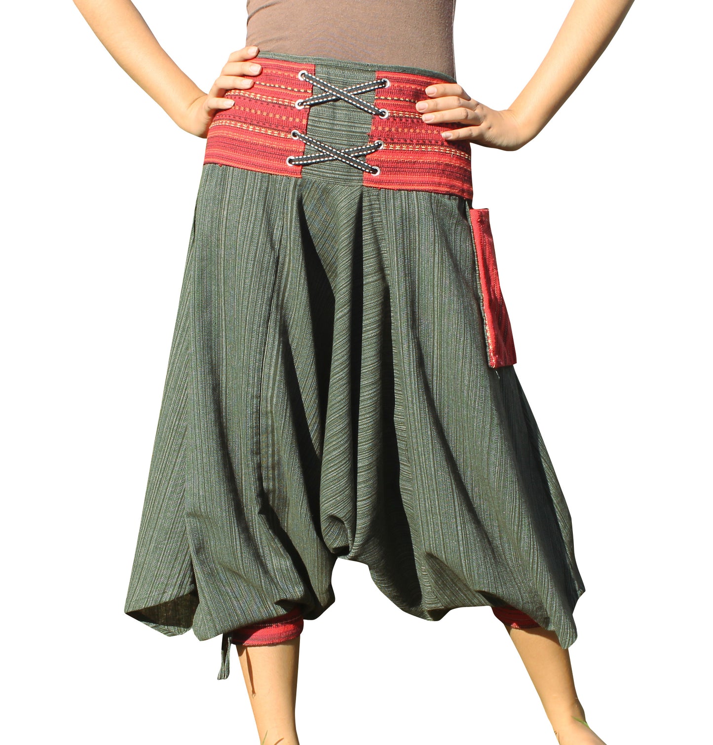 RaanPahMuang Ankle Cuff Textured Cotton Kyoto Pants with Hanging Pocket
