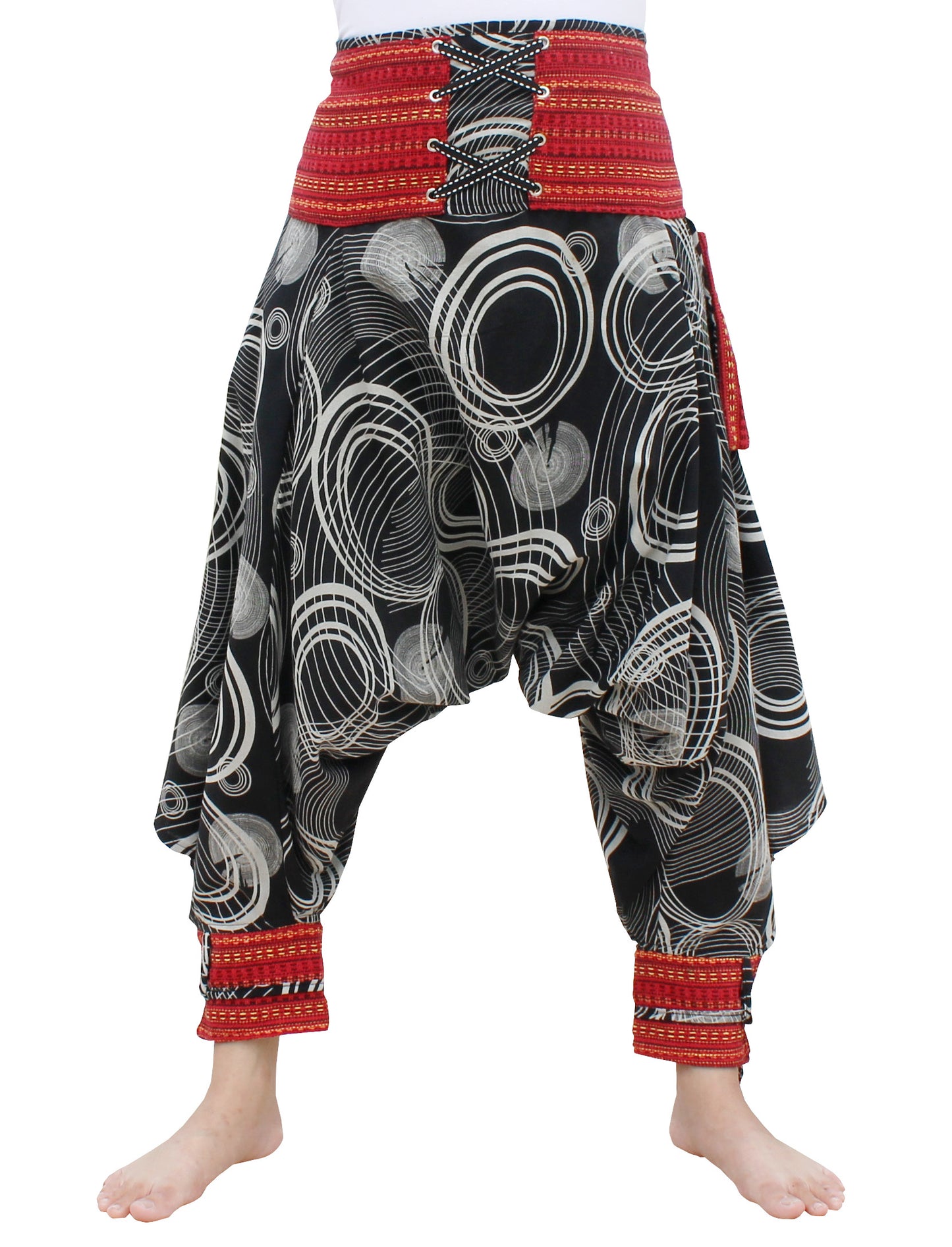 RaanPahMuang Ankle Cuff Textured Cotton Kyoto Pants with Hanging Pocket