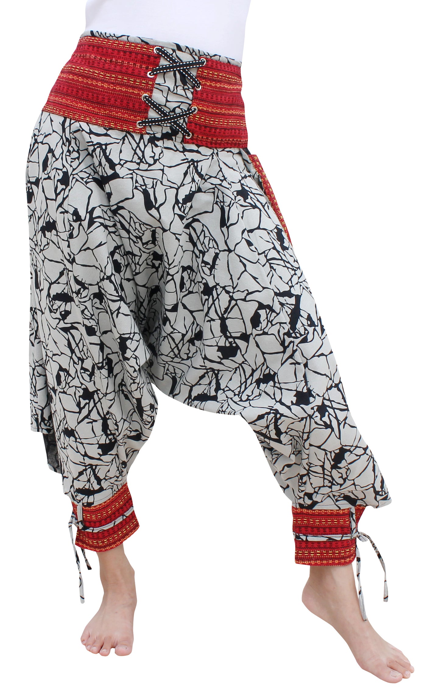 RaanPahMuang Ankle Cuff Textured Cotton Kyoto Pants with Hanging Pocket