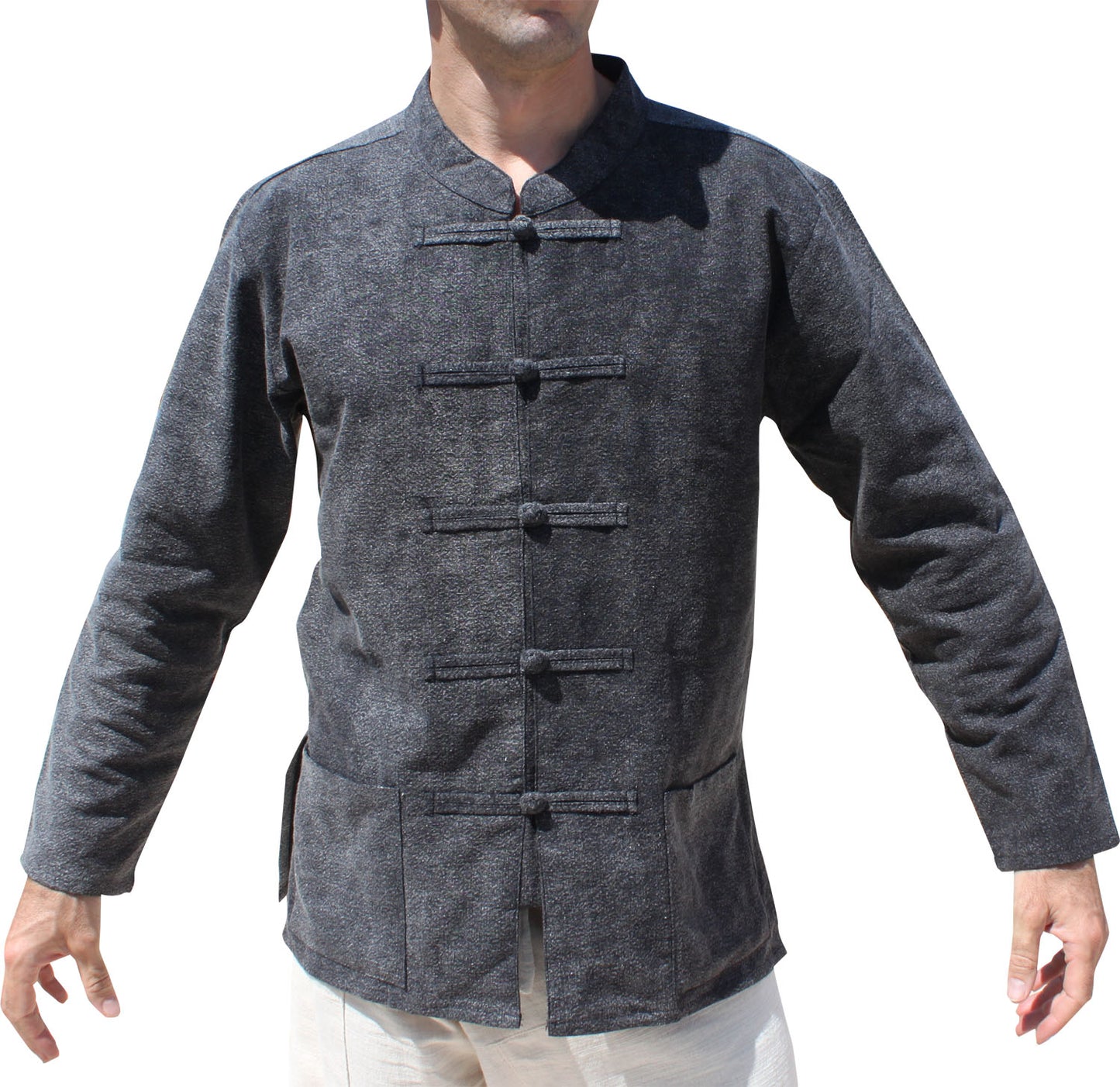 RaanPahMuang Thick Muang Cotton Chinese Jacket Shirt Mandarin Frog Button Front