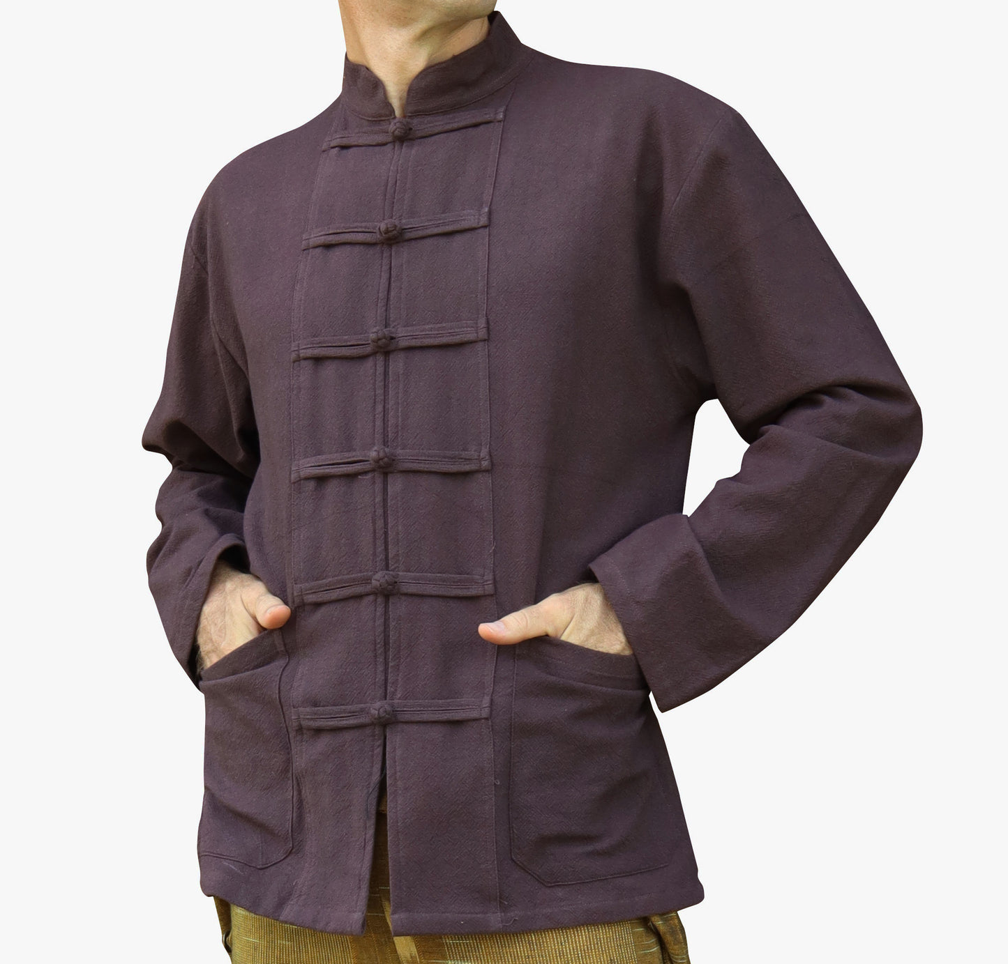 RaanPahMuang Thick Muang Cotton Chinese Jacket Shirt Mandarin Frog Button Front