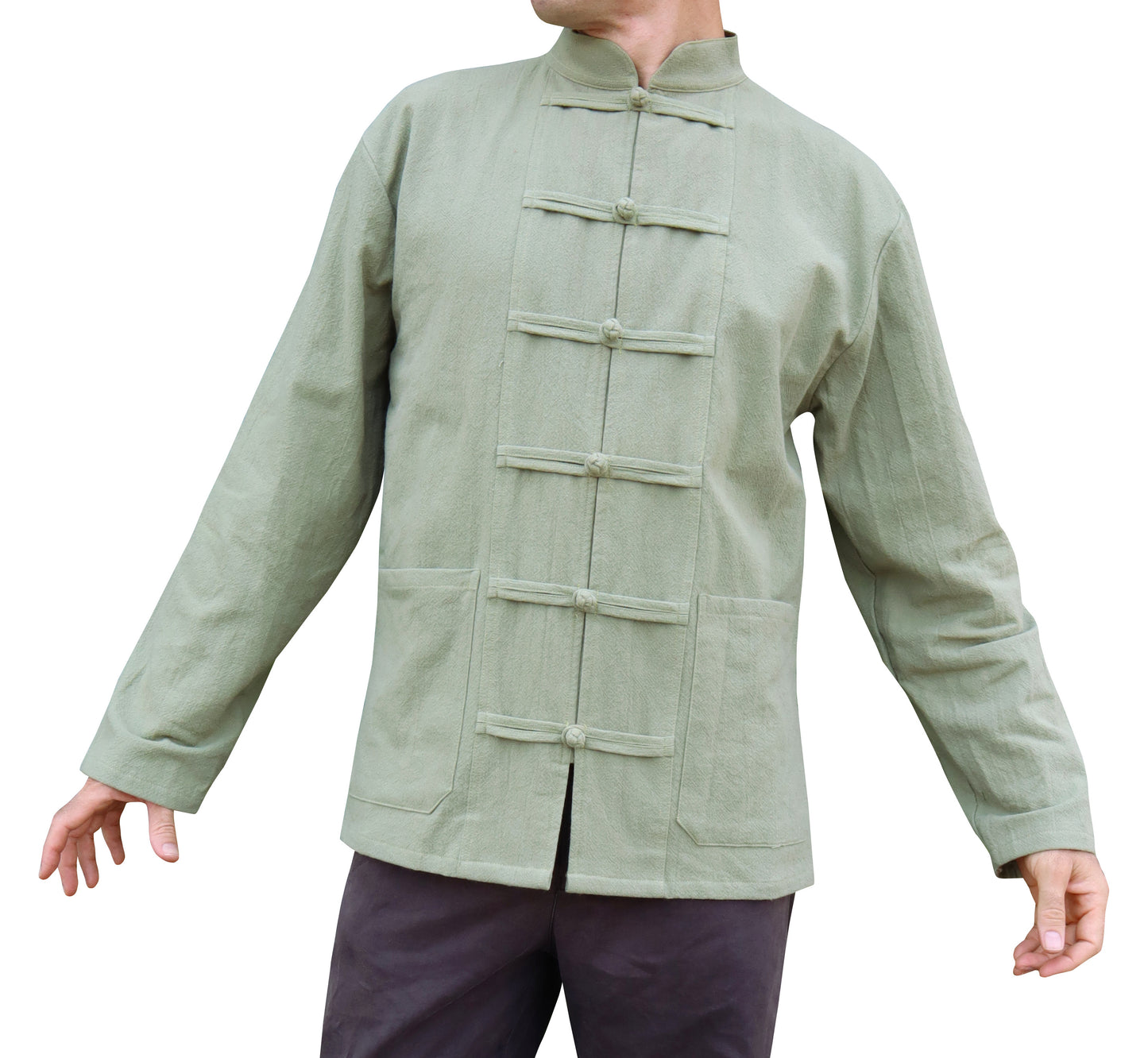 RaanPahMuang Thick Muang Cotton Chinese Jacket Shirt Mandarin Frog Button Front