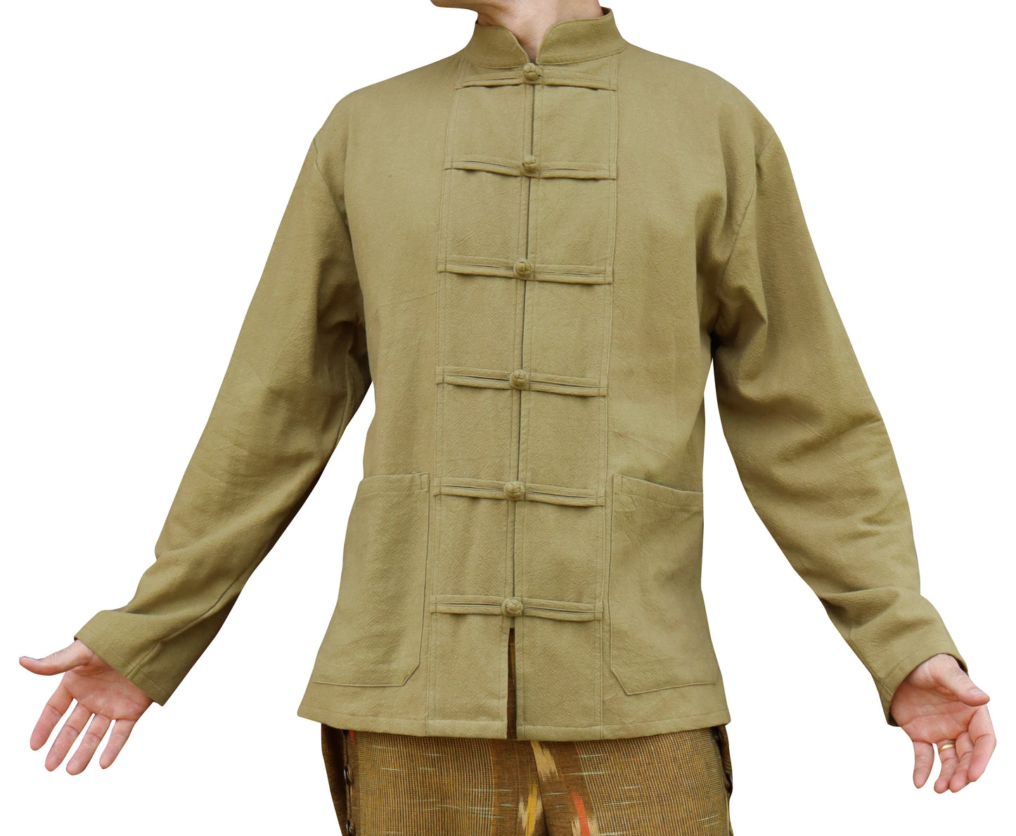 RaanPahMuang Thick Muang Cotton Chinese Jacket Shirt Mandarin Frog Button Front