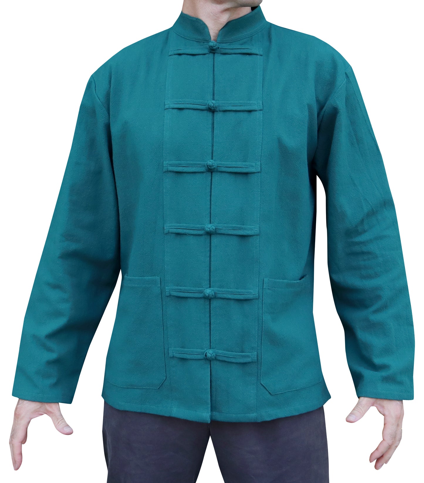 RaanPahMuang Thick Muang Cotton Chinese Jacket Shirt Mandarin Frog Button Front