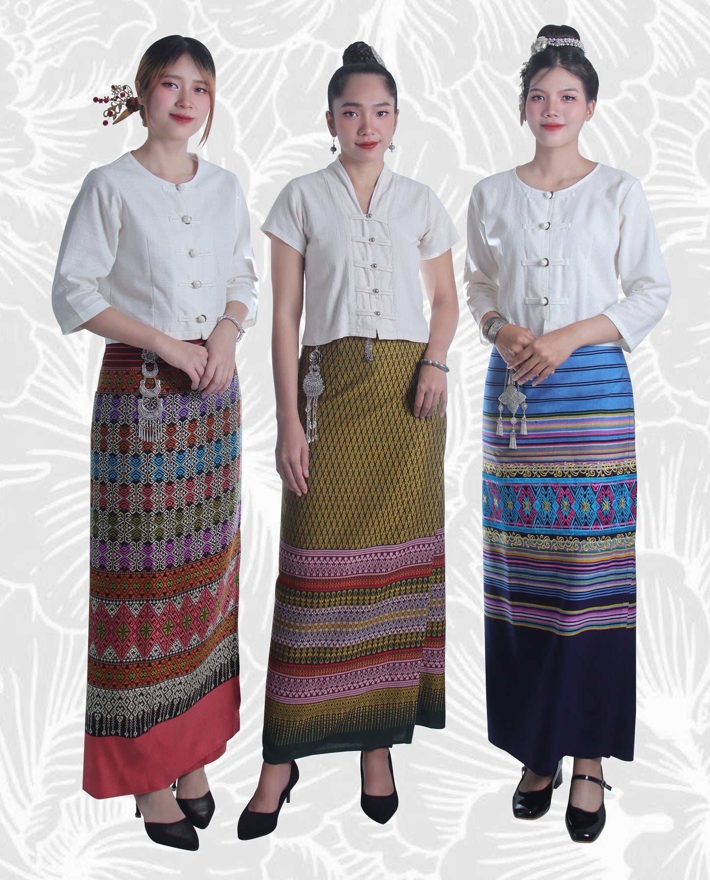 RaanPahMuang Thick Woven Cotton Thai Traditional Wrap Skirt with Waist Ties