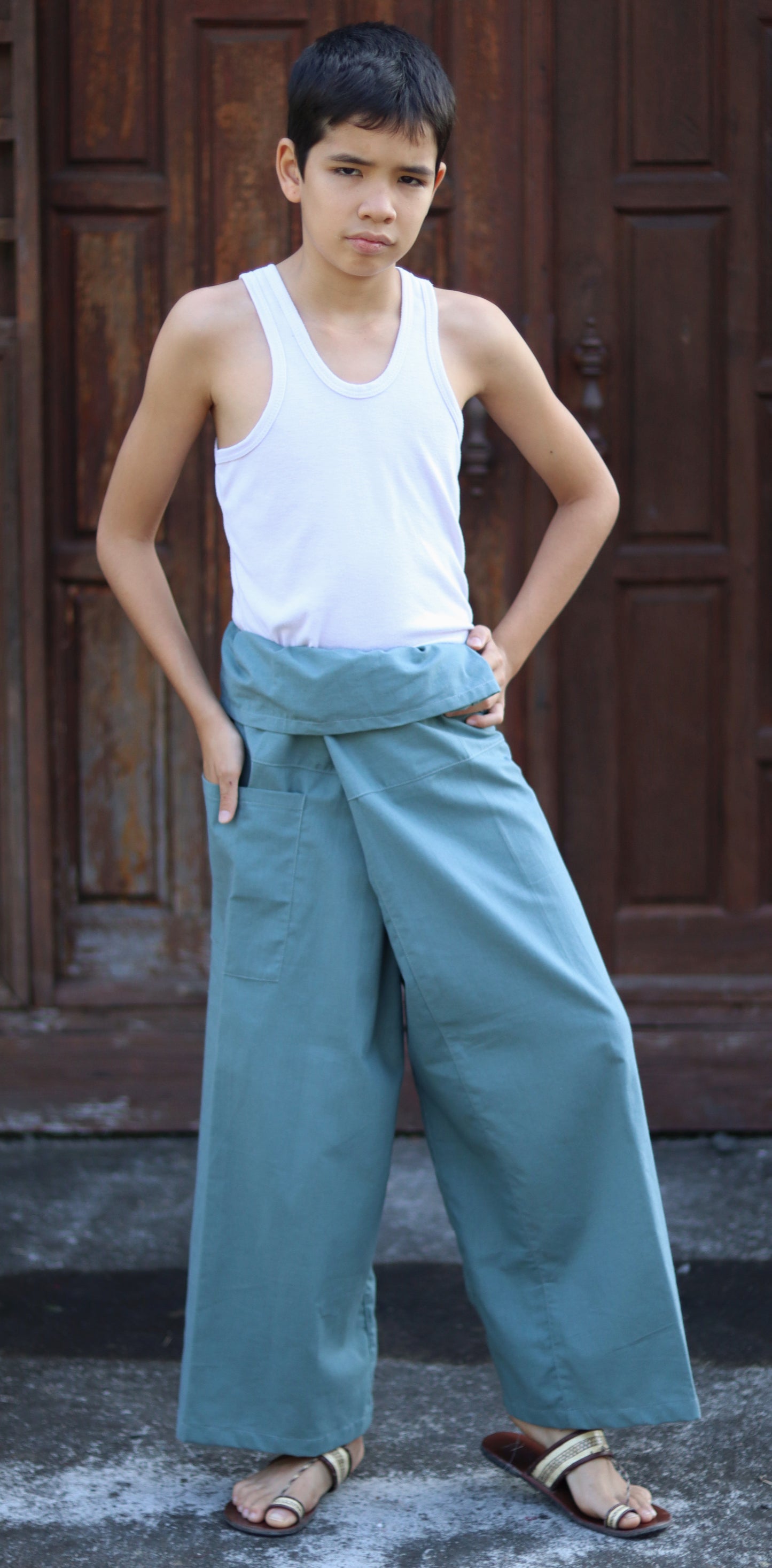 RaanPahMuang Thai Fisherman Boys Girls Loose Yoga Pirate Harem Unisex Wrap Pants