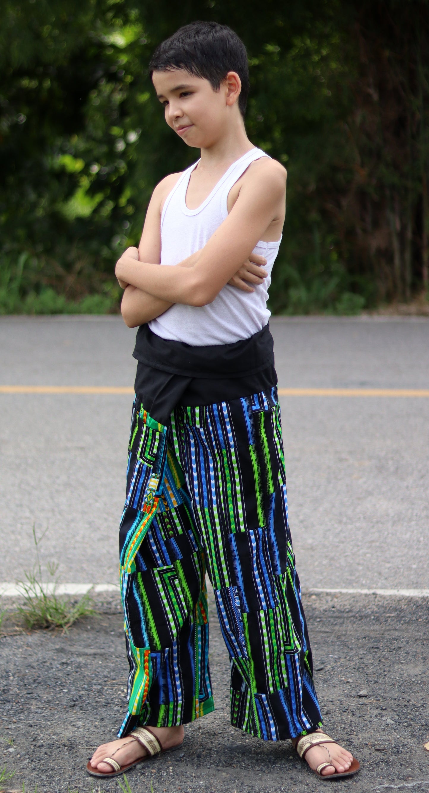 RaanPahMuang Thai Fisherman Boys Girls Loose Yoga Pirate Harem Unisex Wrap Pants