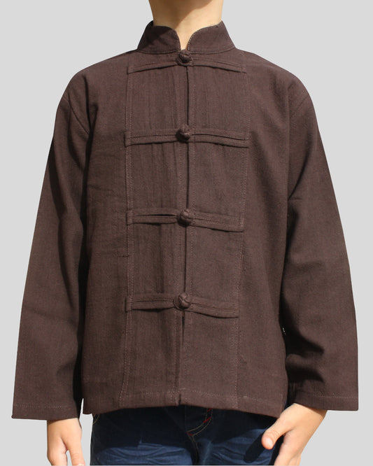 RaanPahMuang Childrens Formal Chinese Collar Long Sleeve Shirt Mixed Soft Cottons