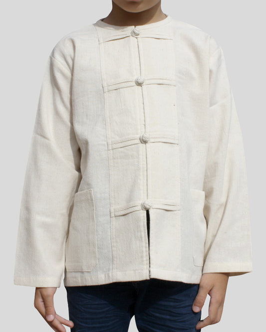 RaanPahMuang Childrens Mixed Cotton Shirt Open Collar Frog Button Long Sleeve