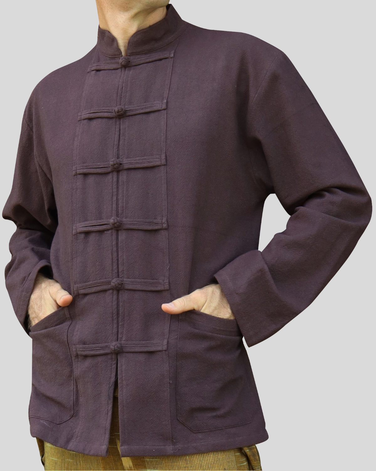 RaanPahMuang Thick Muang Cotton Chinese Jacket Shirt Mandarin Frog Button Front