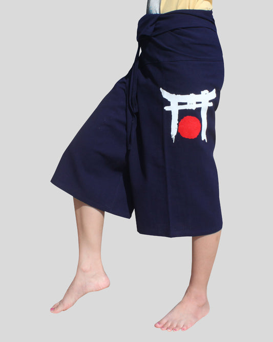 Cotton Fisherman Capri Wrap Shorts Tattoo Dragon Print