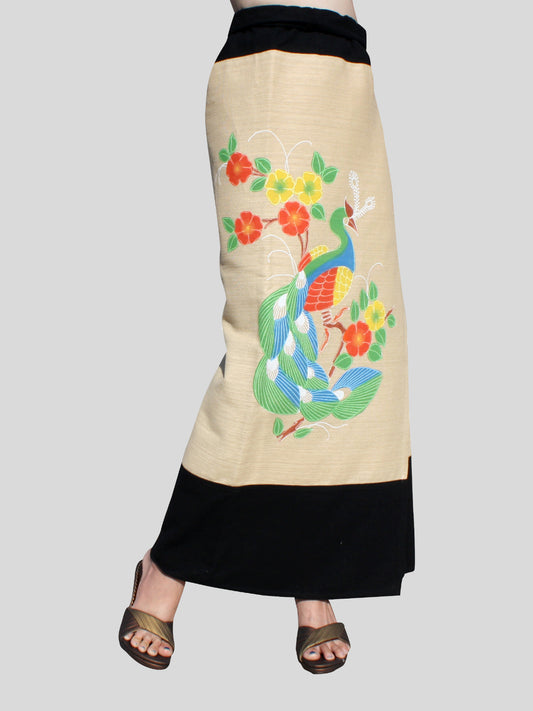 RaanPahMuang Thick Woven Hum Cotton Wrap Skirt with Painting Artwork