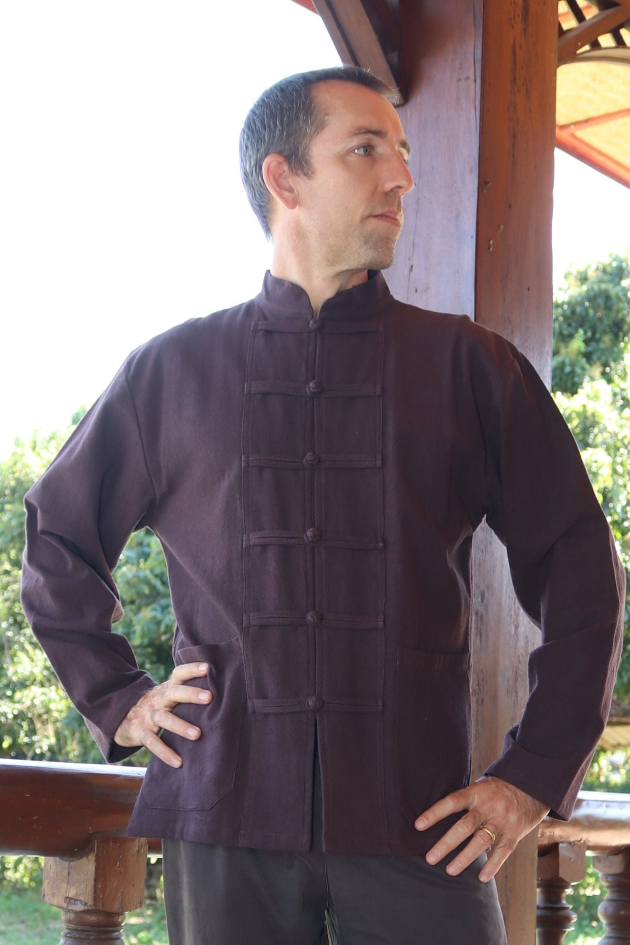 RaanPahMuang Thick Muang Cotton Chinese Jacket Shirt Mandarin Frog Button Front
