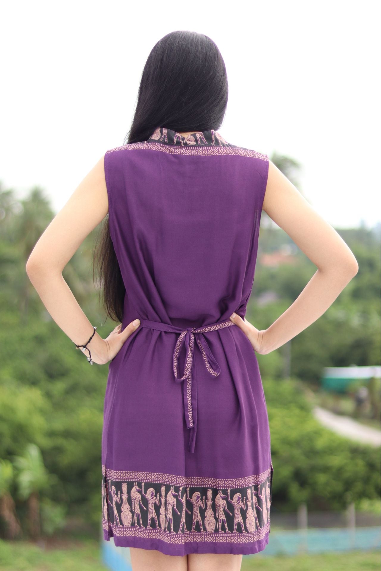 RaanPahMuang Chinese Collar Thai Pattern Serving Girl Sleeveless Sac Dress