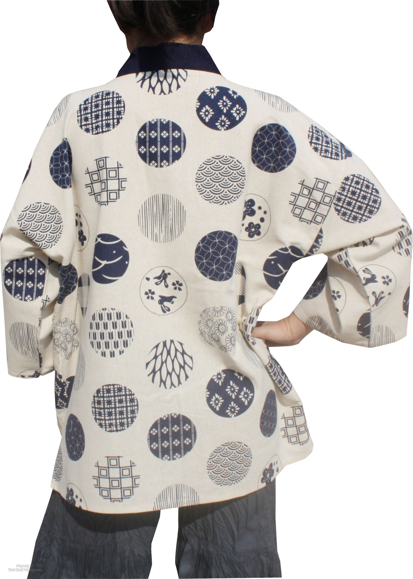 Japanese Yukata Unisex Robe Shirt In Raw Cotton Woodblock Prints