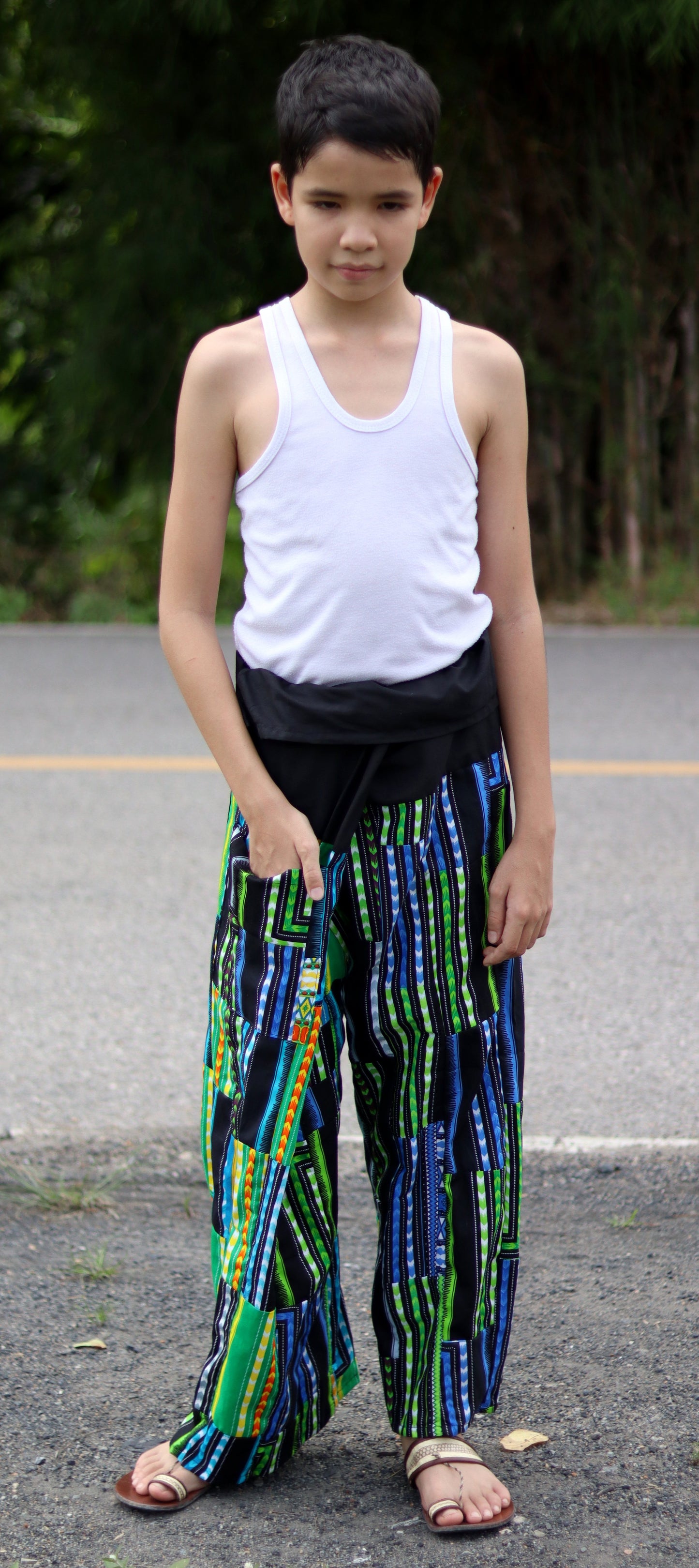 RaanPahMuang Thai Fisherman Boys Girls Loose Yoga Pirate Harem Unisex Wrap Pants