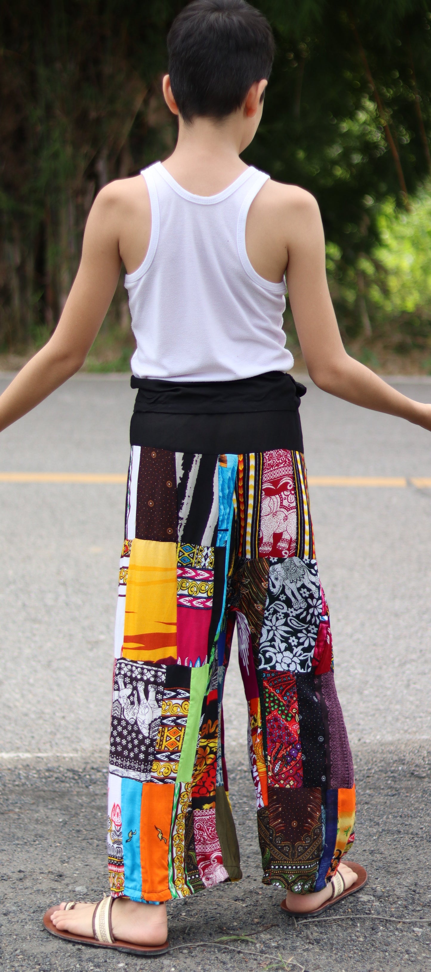 RaanPahMuang Thai Fisherman Boys Girls Loose Yoga Pirate Harem Unisex Wrap Pants