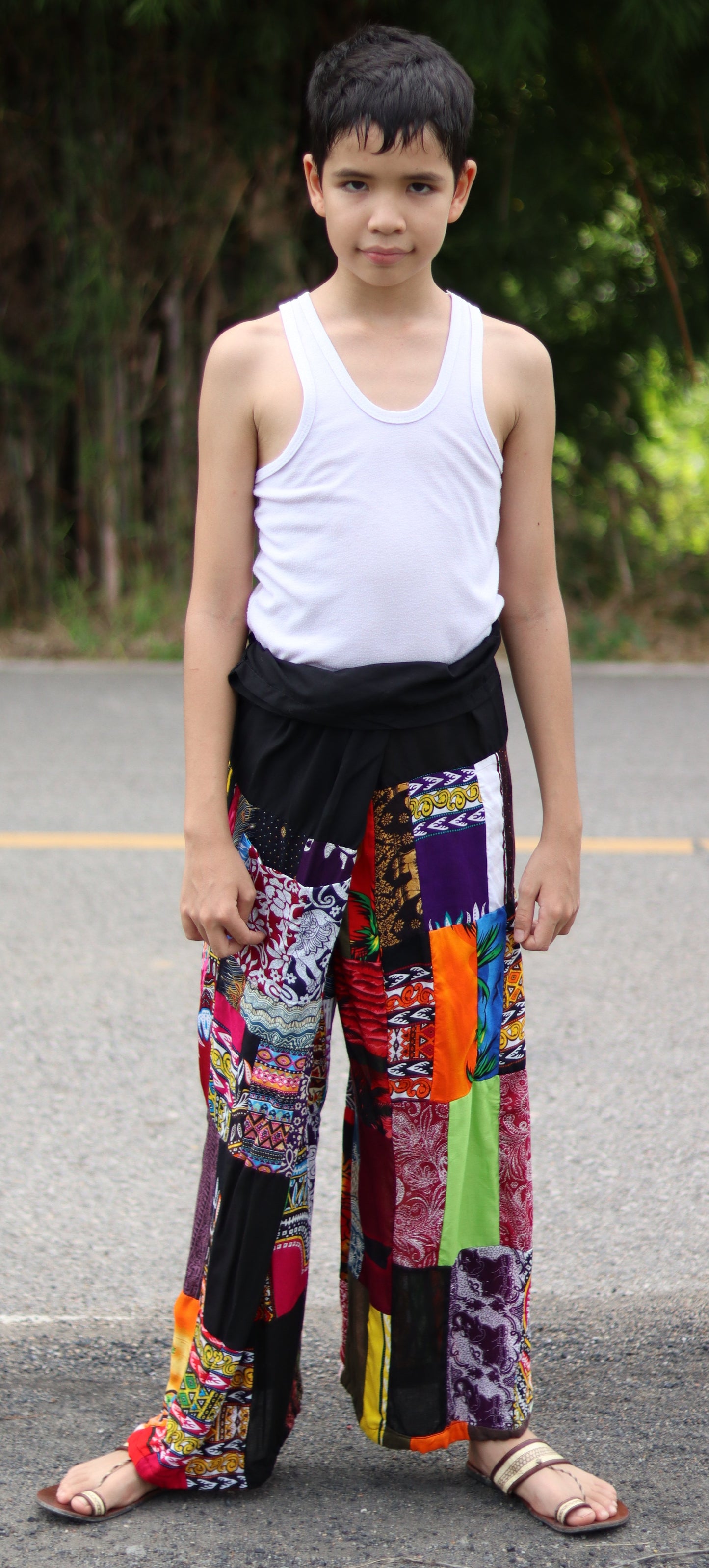 RaanPahMuang Thai Fisherman Boys Girls Loose Yoga Pirate Harem Unisex Wrap Pants