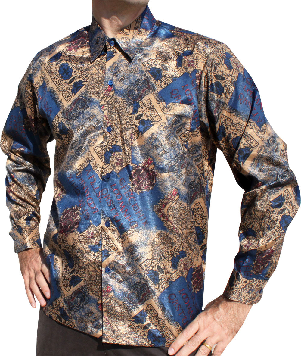RaanPahMuang Light Smart Classic Cut Buttoned Thai Silk Artistic Long Sleeve