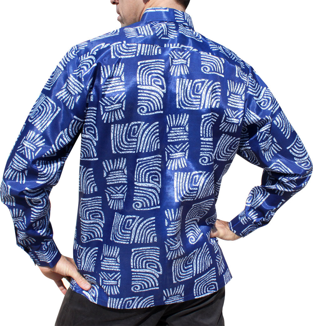 RaanPahMuang Light Smart Classic Cut Buttoned Thai Silk Artistic Long Sleeve