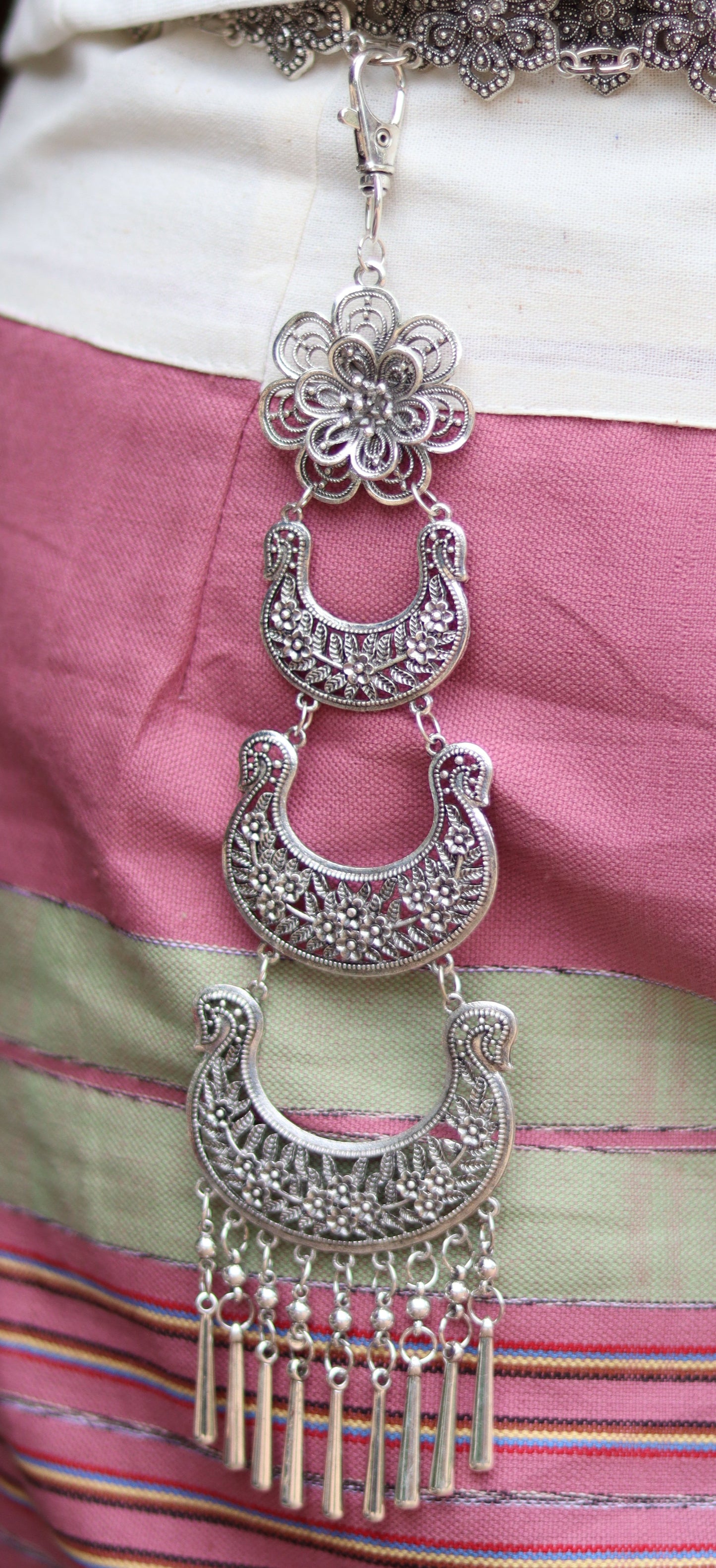 Hand Crafted Thai Traditional Belt Accessory Metal Dangler Effect