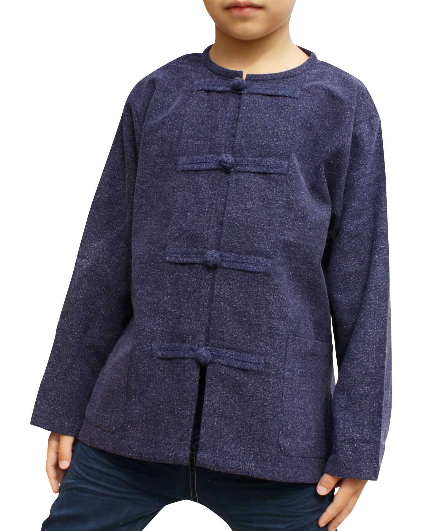 RaanPahMuang Childrens Mixed Cotton Shirt Open Collar Frog Button Long Sleeve