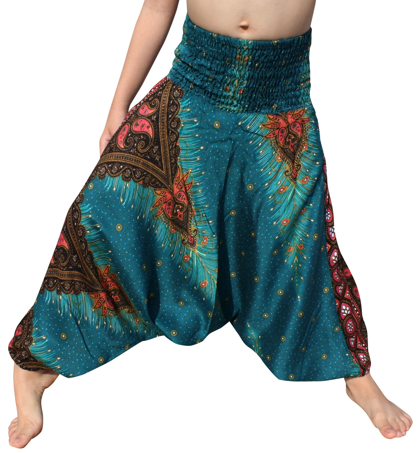 Smock Waist Rayon Aladdin Harem Baggy Pants in Mixed Artworks