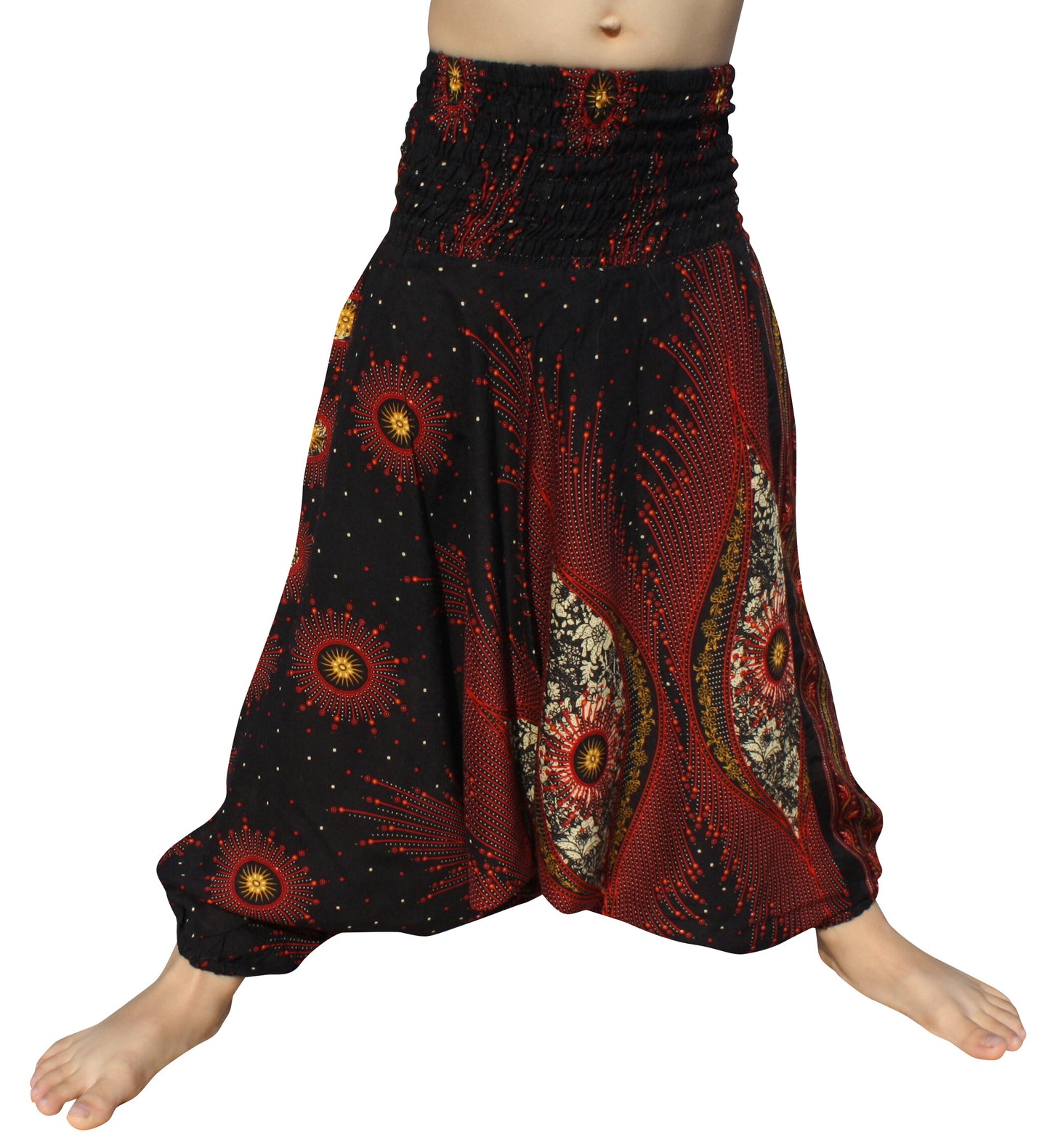Smock Waist Rayon Aladdin Harem Baggy Pants in Mixed Artworks