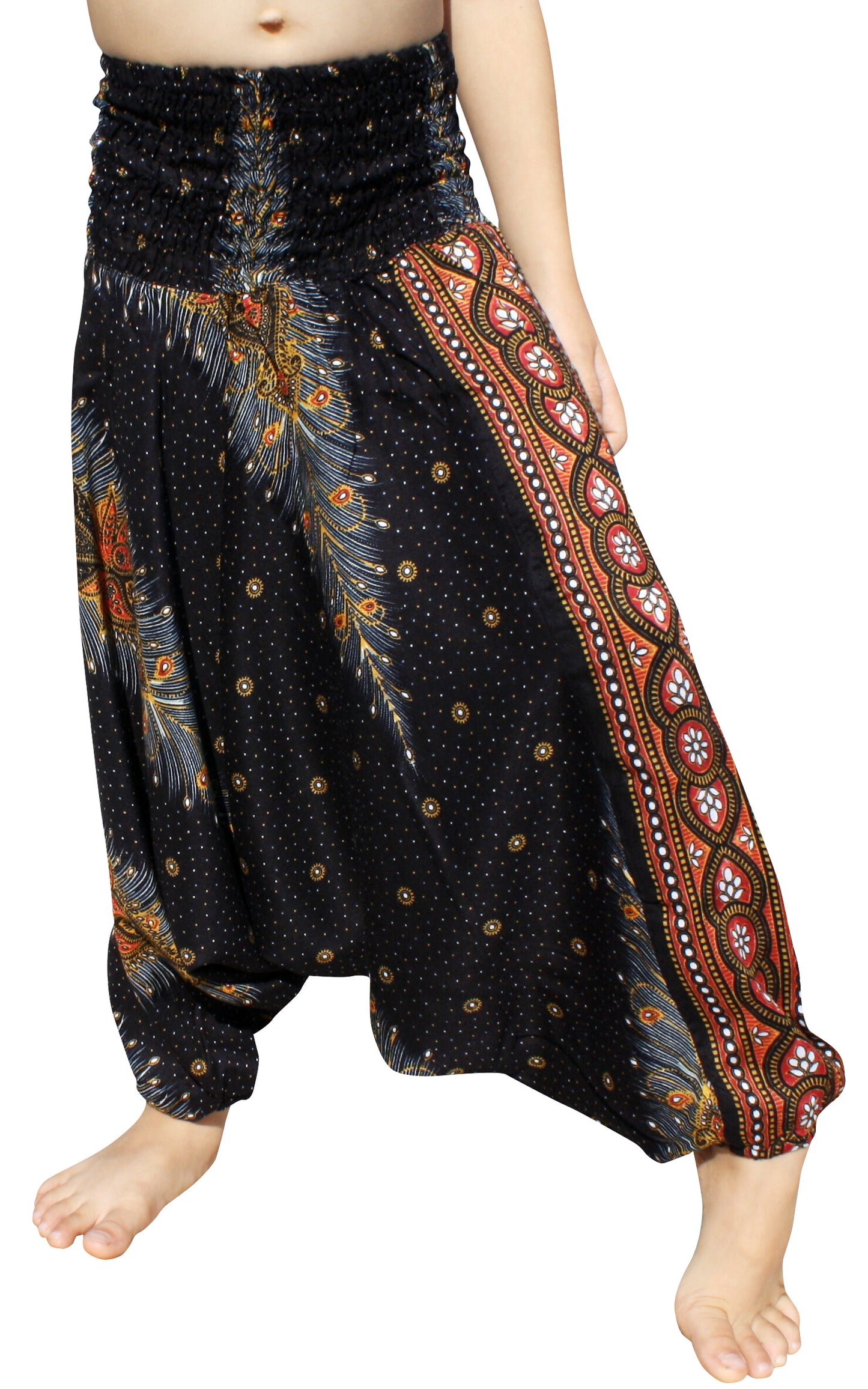 Smock Waist Rayon Aladdin Harem Baggy Pants in Mixed Artworks