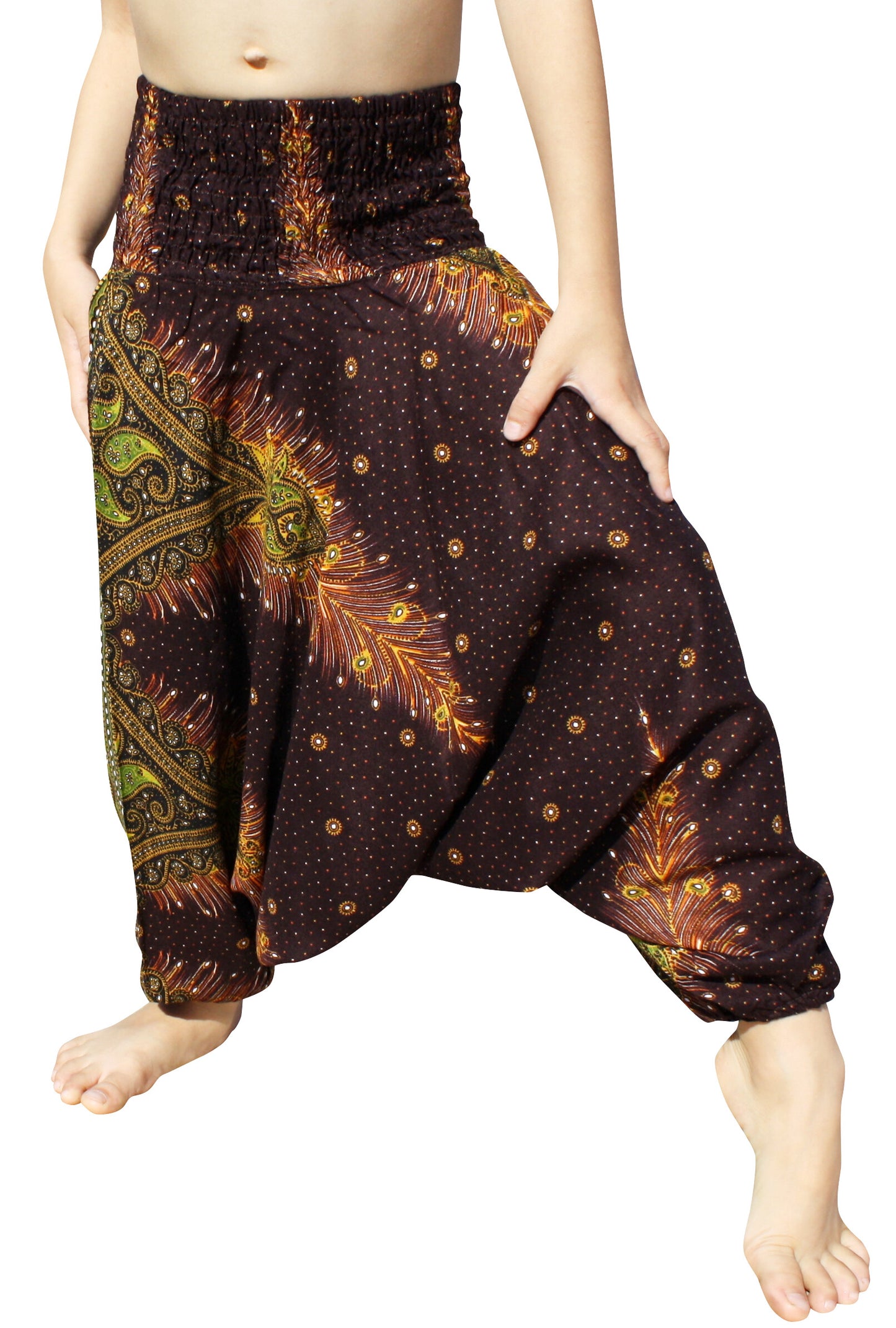 Smock Waist Rayon Aladdin Harem Baggy Pants in Mixed Artworks