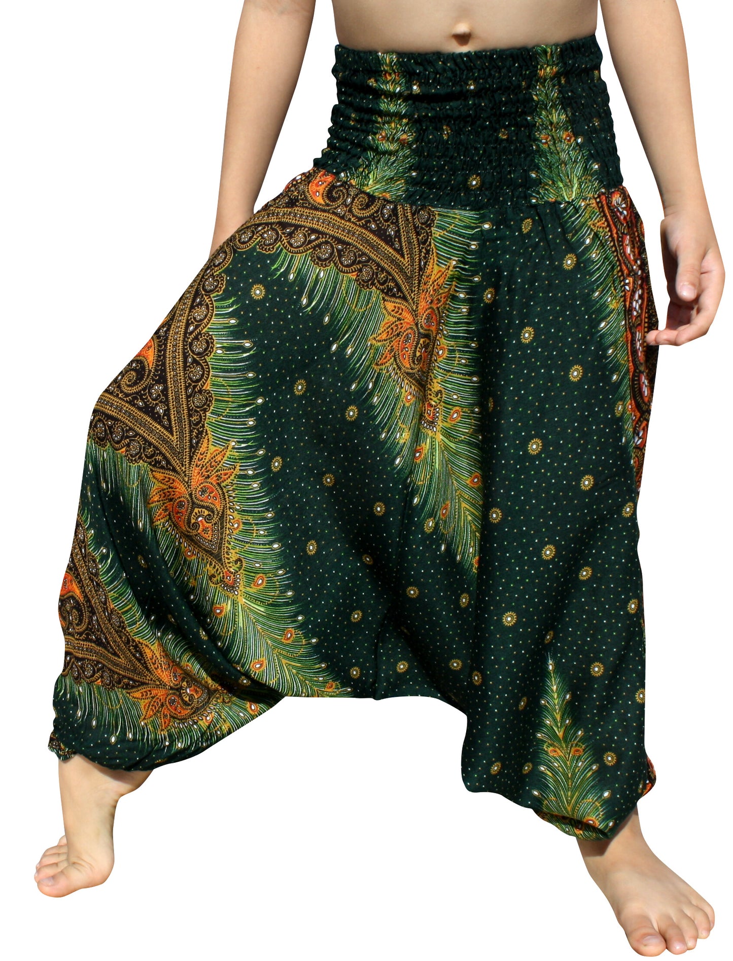Smock Waist Rayon Aladdin Harem Baggy Pants in Mixed Artworks