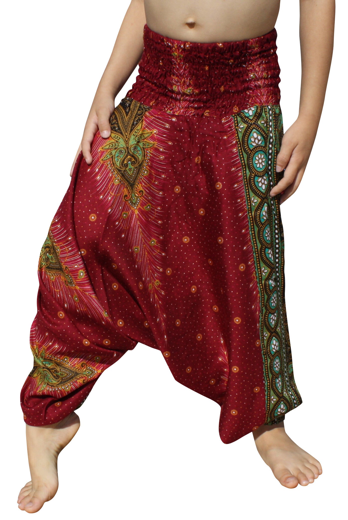 Smock Waist Rayon Aladdin Harem Baggy Pants in Mixed Artworks