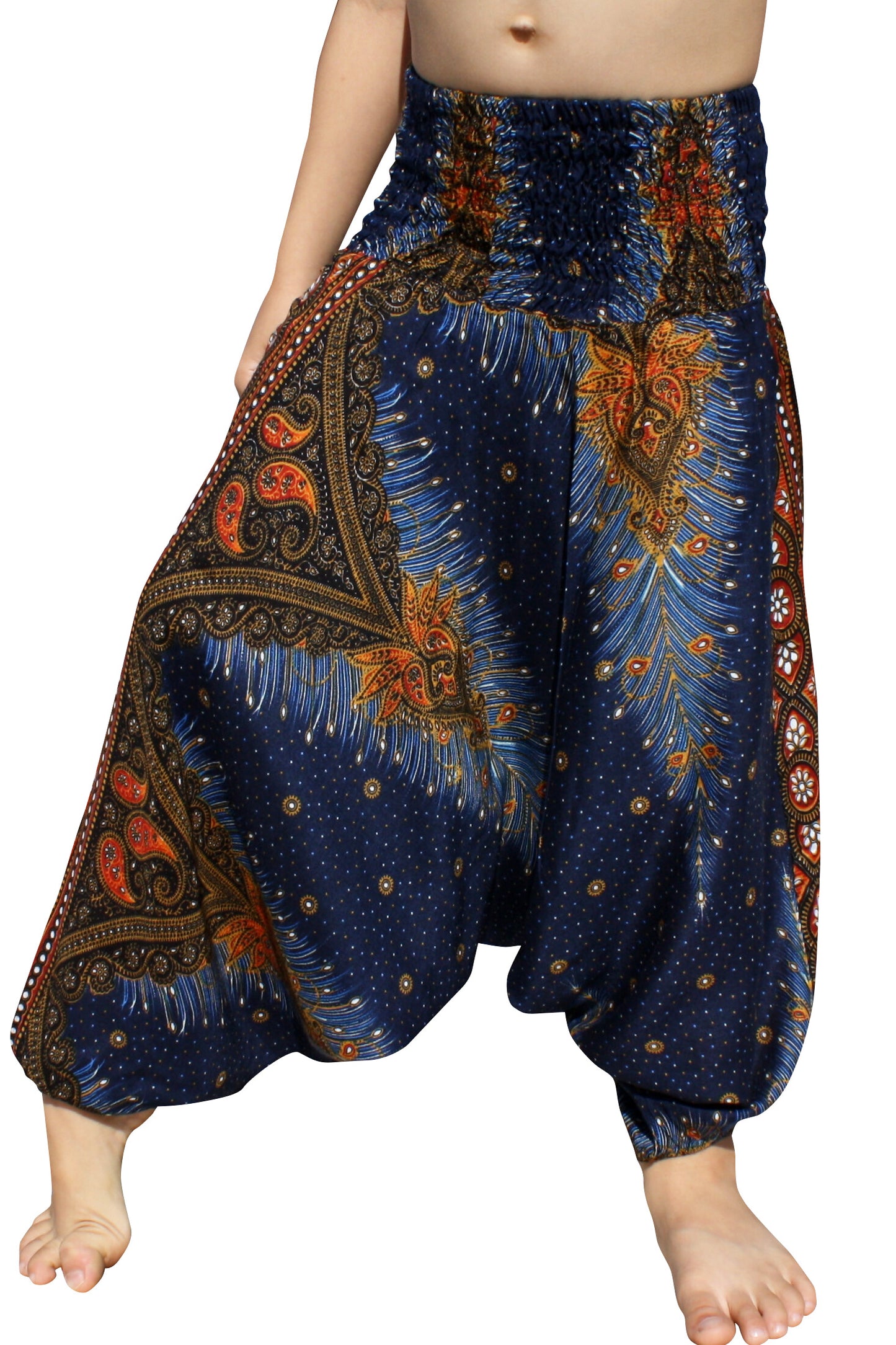Smock Waist Rayon Aladdin Harem Baggy Pants in Mixed Artworks