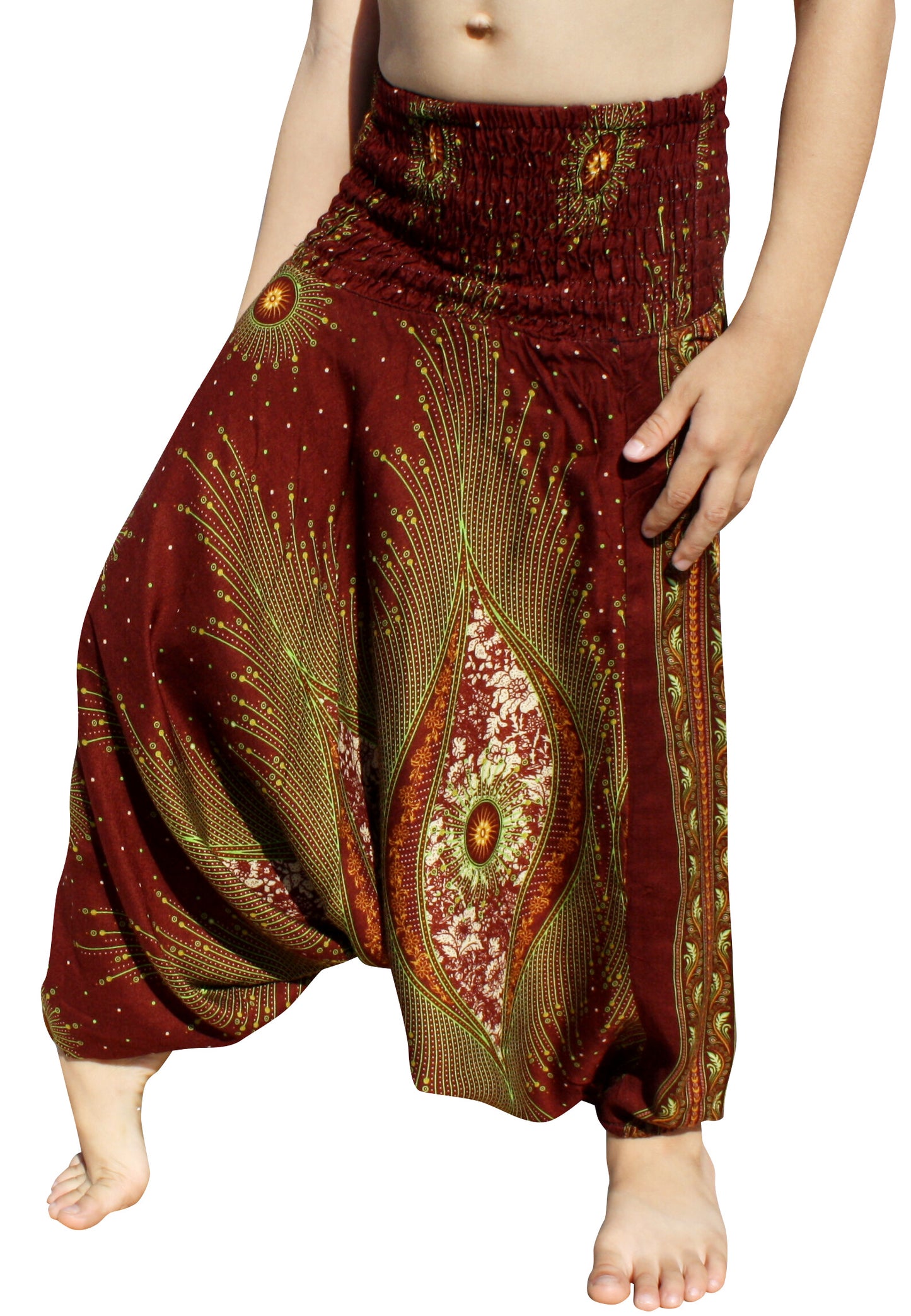 Smock Waist Rayon Aladdin Harem Baggy Pants in Mixed Artworks