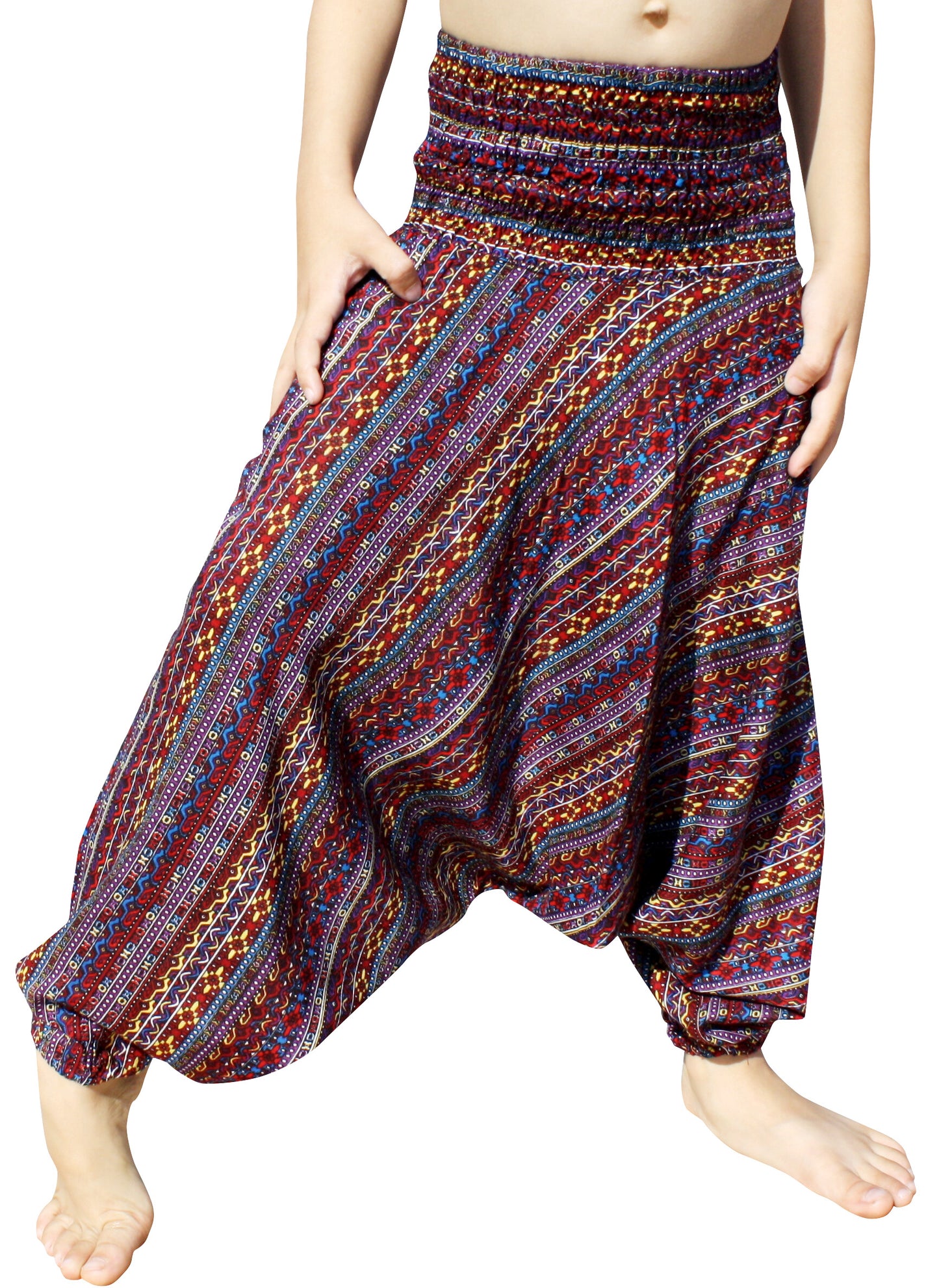 Smock Waist Rayon Aladdin Harem Baggy Pants in Mixed Artworks