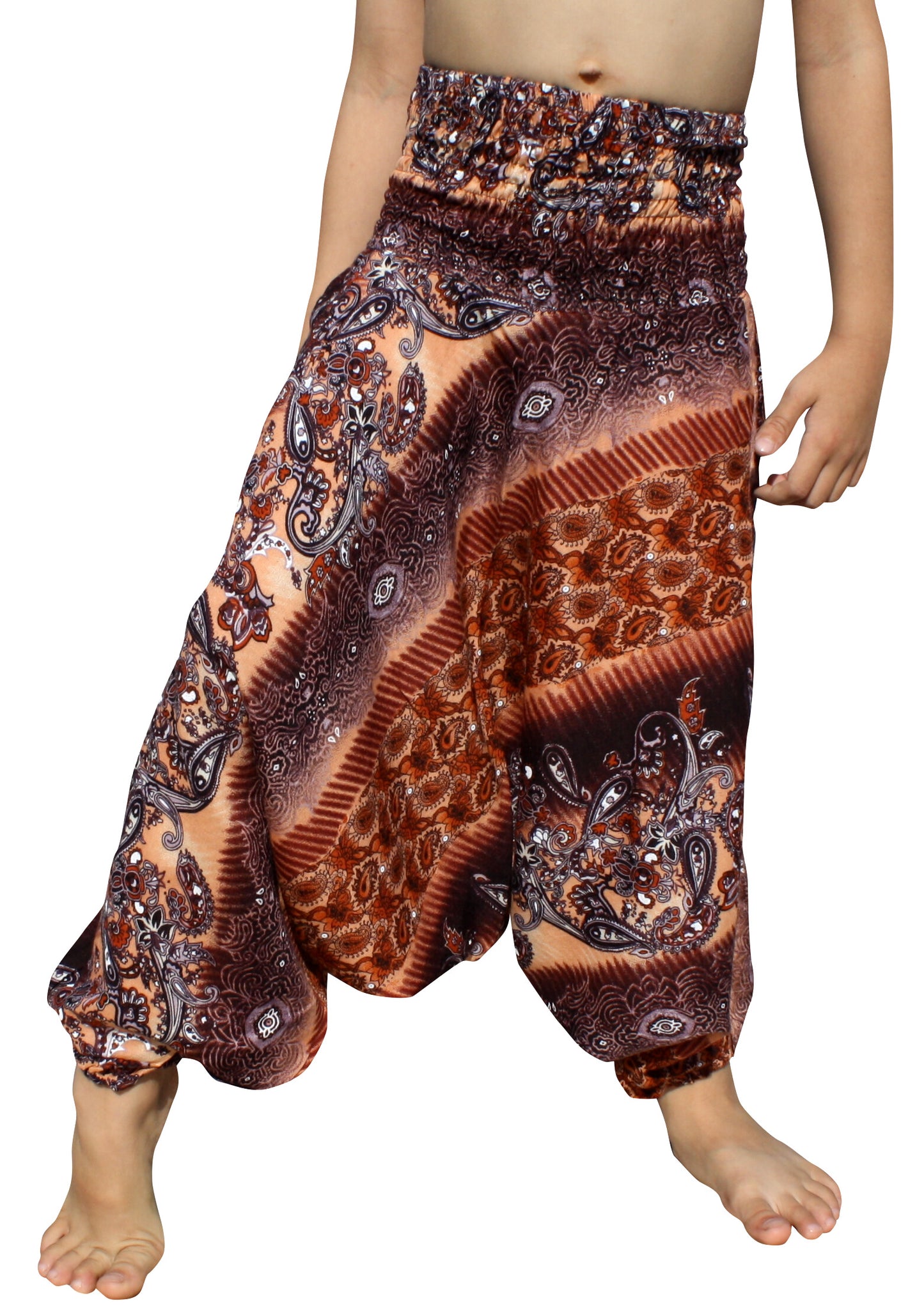 Smock Waist Rayon Aladdin Harem Baggy Pants in Mixed Artworks