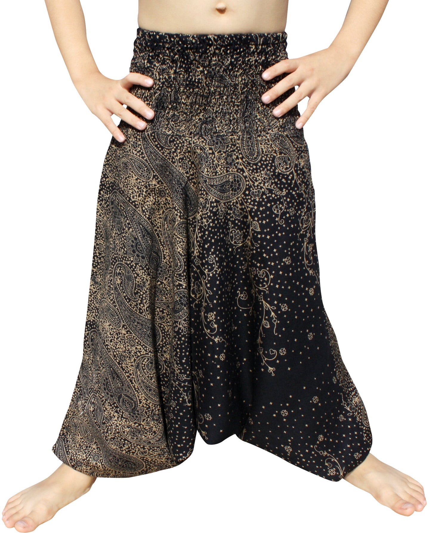 Smock Waist Rayon Aladdin Harem Baggy Pants in Mixed Artworks
