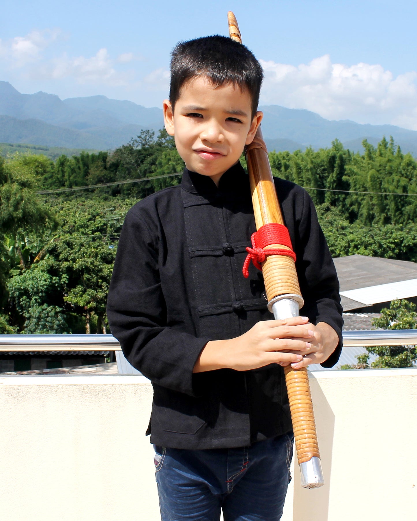 RaanPahMuang Childrens Formal Chinese Collar Long Sleeve Shirt Mixed Soft Cottons