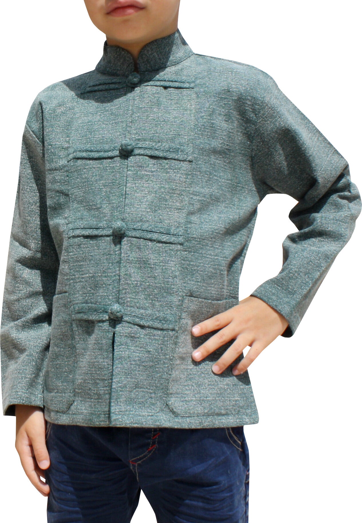 RaanPahMuang Childrens Formal Chinese Collar Long Sleeve Shirt Mixed Soft Cottons