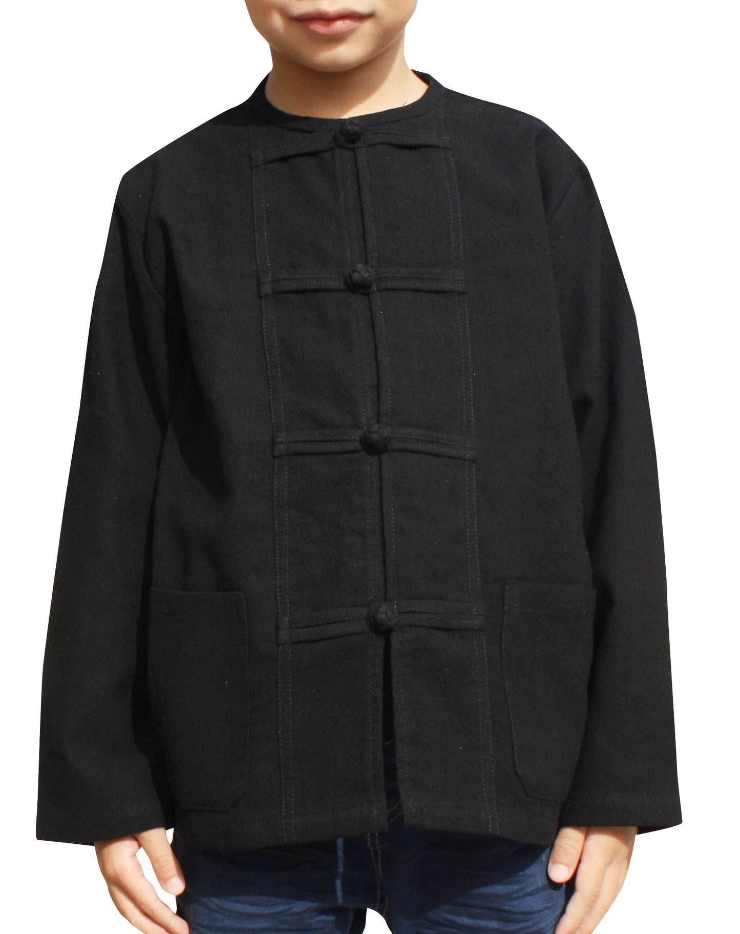 RaanPahMuang Childrens Mixed Cotton Shirt Open Collar Frog Button Long Sleeve