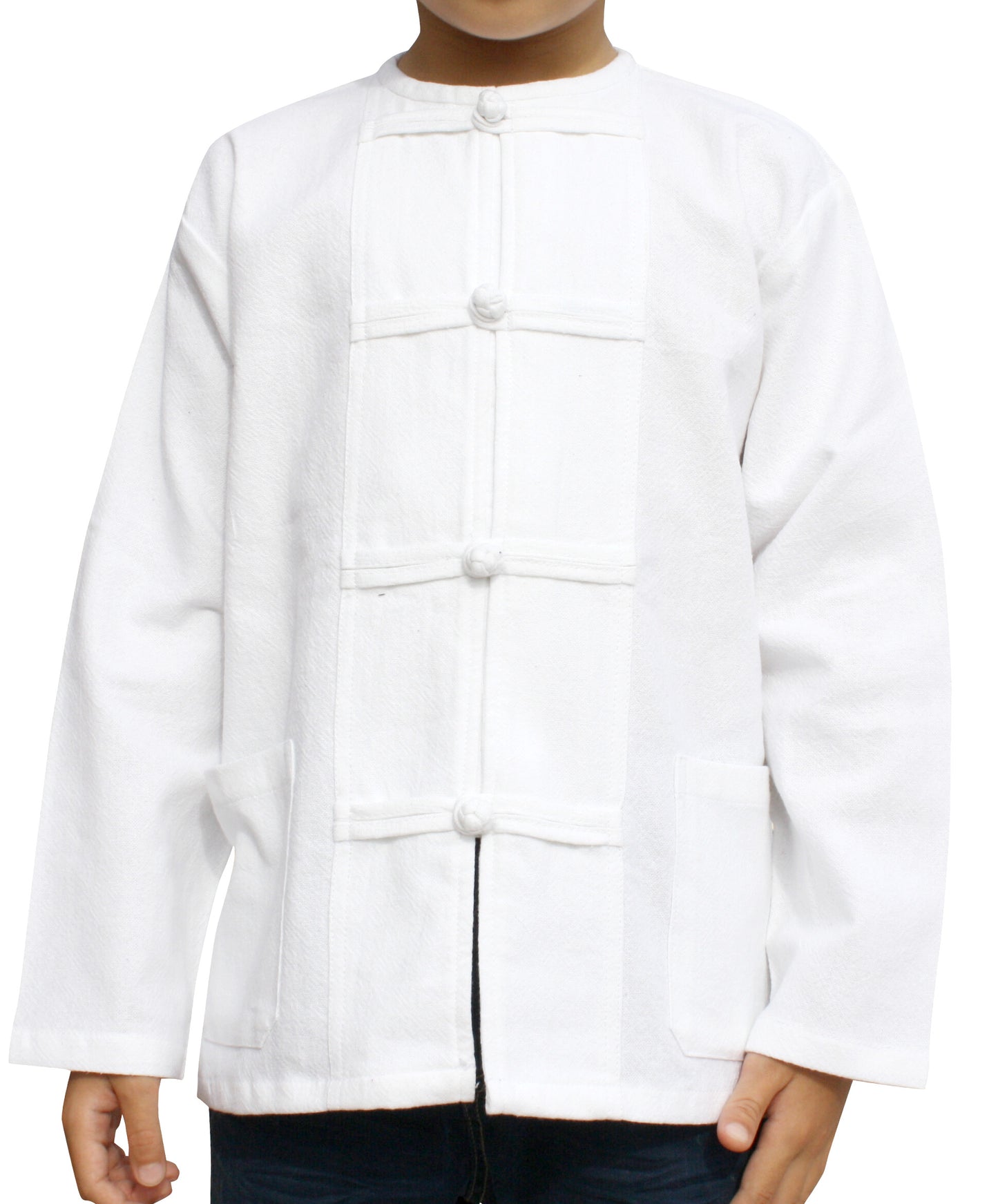 RaanPahMuang Childrens Mixed Cotton Shirt Open Collar Frog Button Long Sleeve