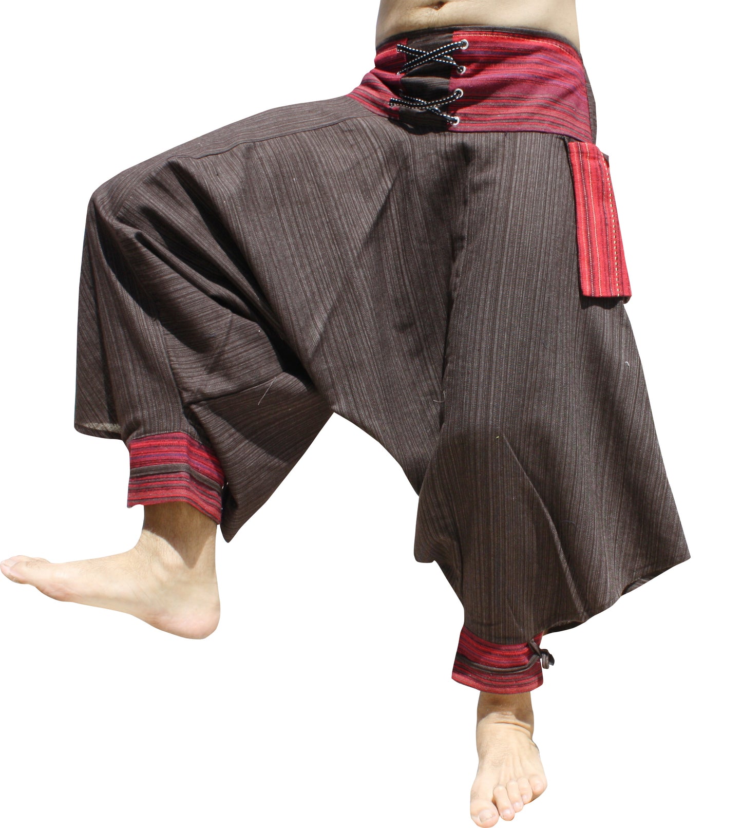 RaanPahMuang Ankle Cuff Textured Cotton Kyoto Pants with Hanging Pocket