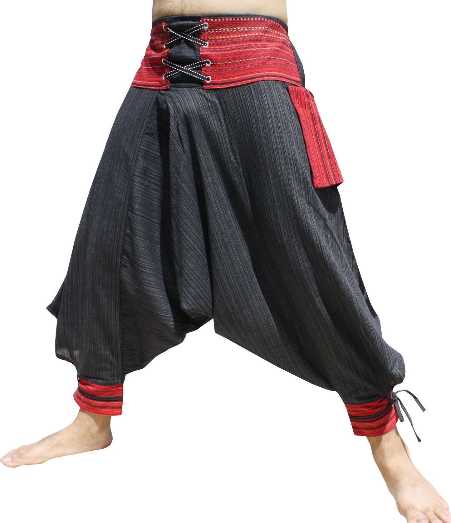 RaanPahMuang Ankle Cuff Textured Cotton Kyoto Pants with Hanging Pocket