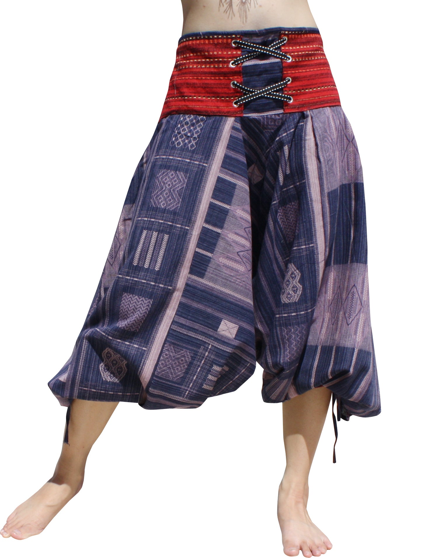 RaanPahMuang Ankle Cuff Textured Cotton Kyoto Pants with Hanging Pocket