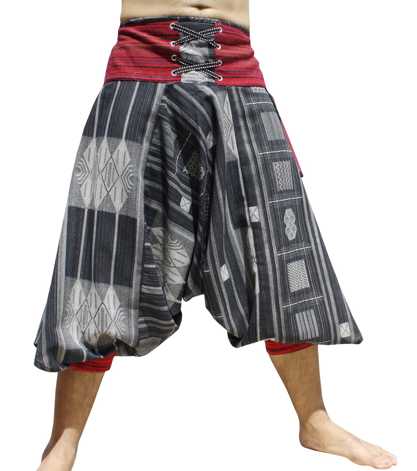 RaanPahMuang Ankle Cuff Textured Cotton Kyoto Pants with Hanging Pocket